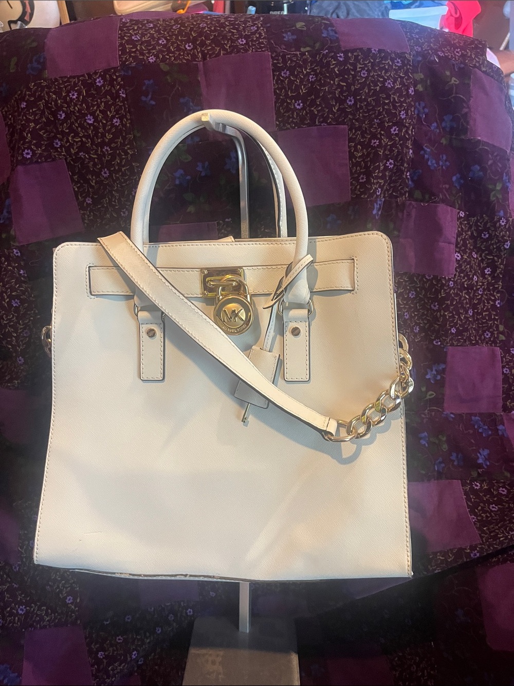 NWOT Michael Kors Hamilton white Saffiano Leather Satchel with Gold Hardware